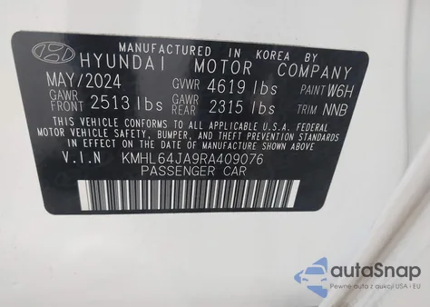 2024 Hyundai Sonata Sel z USA, uszkodzony, nr VIN KMHL64JA9RA409076